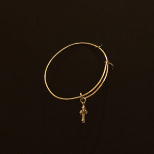 Bangle Bracelet, Pure Silver, with Small Orthodox Cross, Showing Thickness of Cross