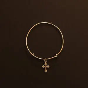 Bangle Bracelet, Pure Silver, with Small Orthodox Cross, Showing Front of the Cross
